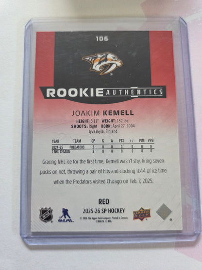 Joakim Kemell Red SP Hockey Rookie Authentics #106 [Nashville Predators]