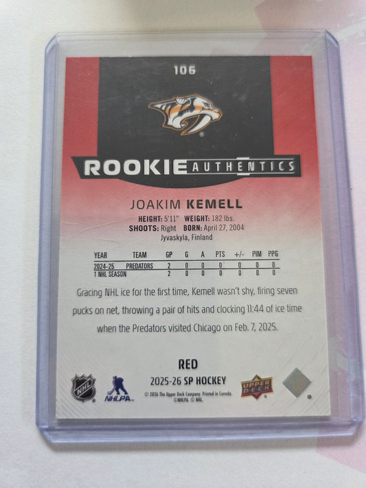 Joakim Kemell Red SP Hockey Rookie Authentics #106 [Nashville Predators]