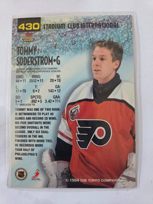 Tommy Soderstrom Topps Stadium Club International #430 [Philadelphia Flyers]