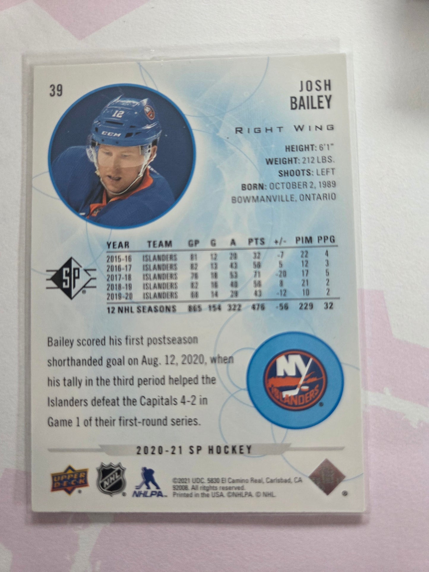 Josh Bailey Blue SP Hockey #39 [New York Islanders]