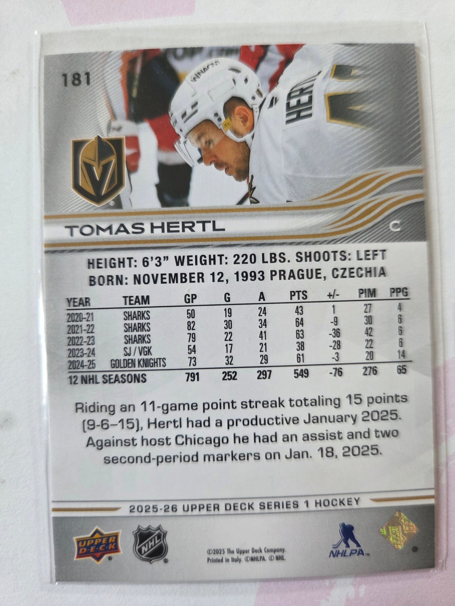 Tomas Hertl Upper Deck Series 1 #181 [Las Vegas Golden Knights]