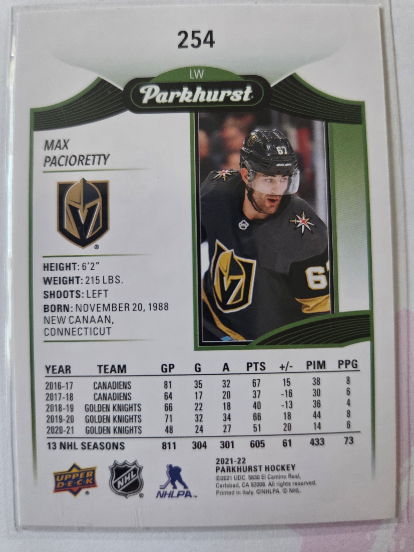 Max Pacioretty Parkhurst Hockey #254 [Las Vegas Golden Knights]