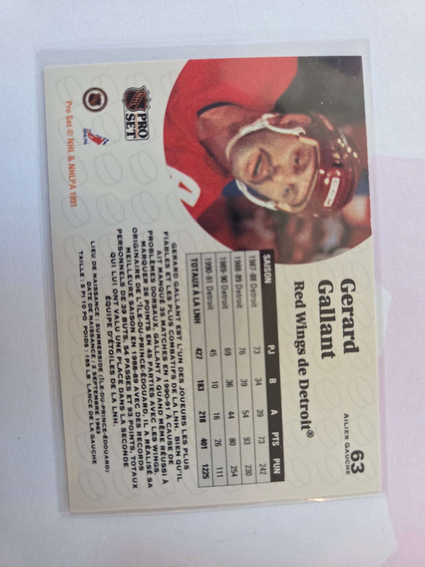 Gerard Gallant French NHL Pro Set #63 [Detroit Red Wings]