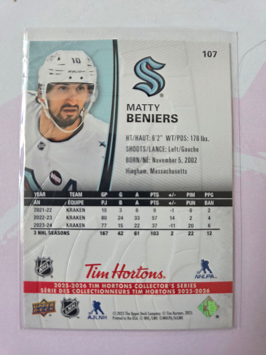Matty Beniers Upper Deck Tim Hortons #107 [Seattle Kraken]