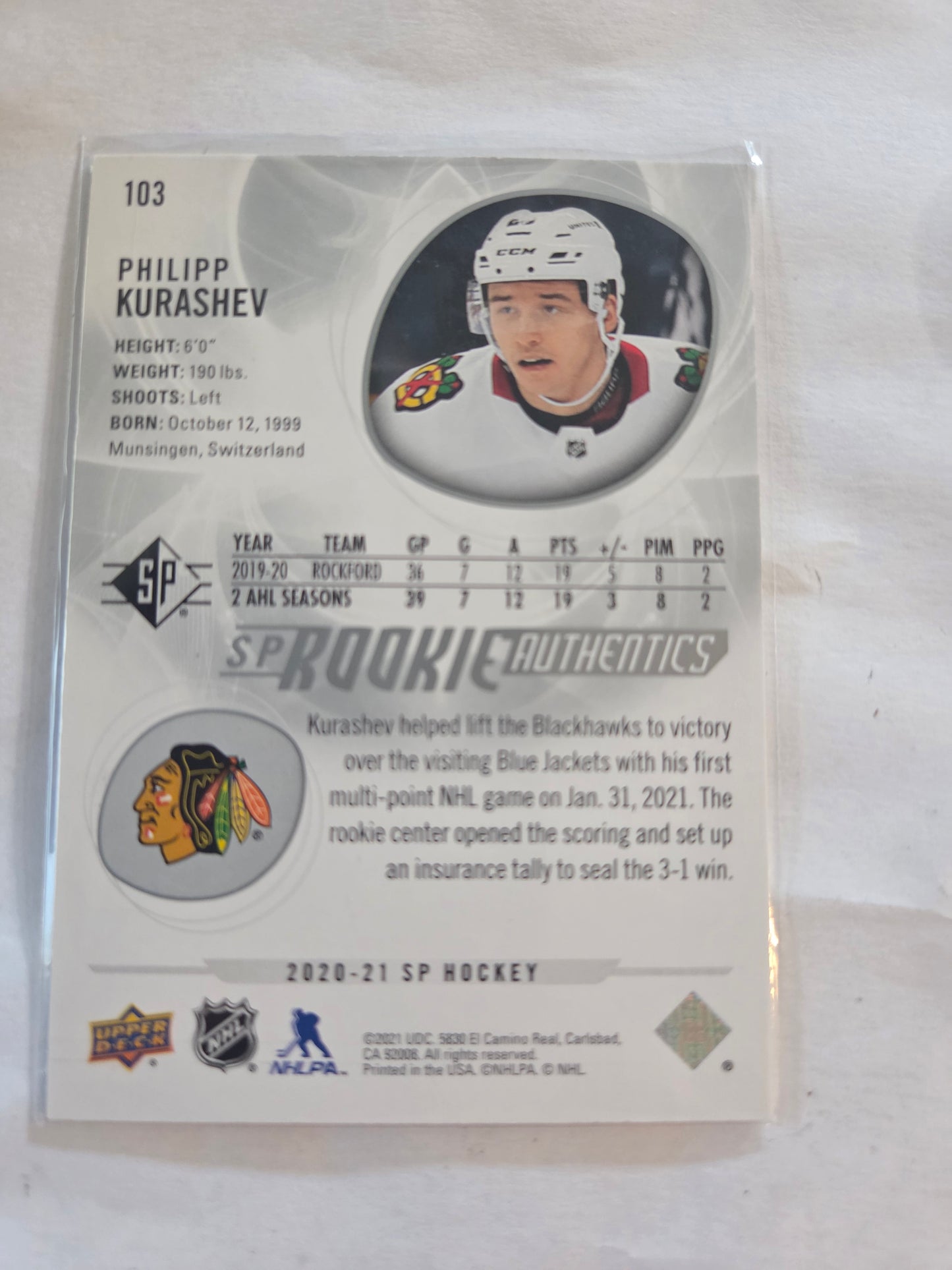 Philipp Kurashev SP Hockey Rookie Authentics #103 [Chicago Blackhawks]