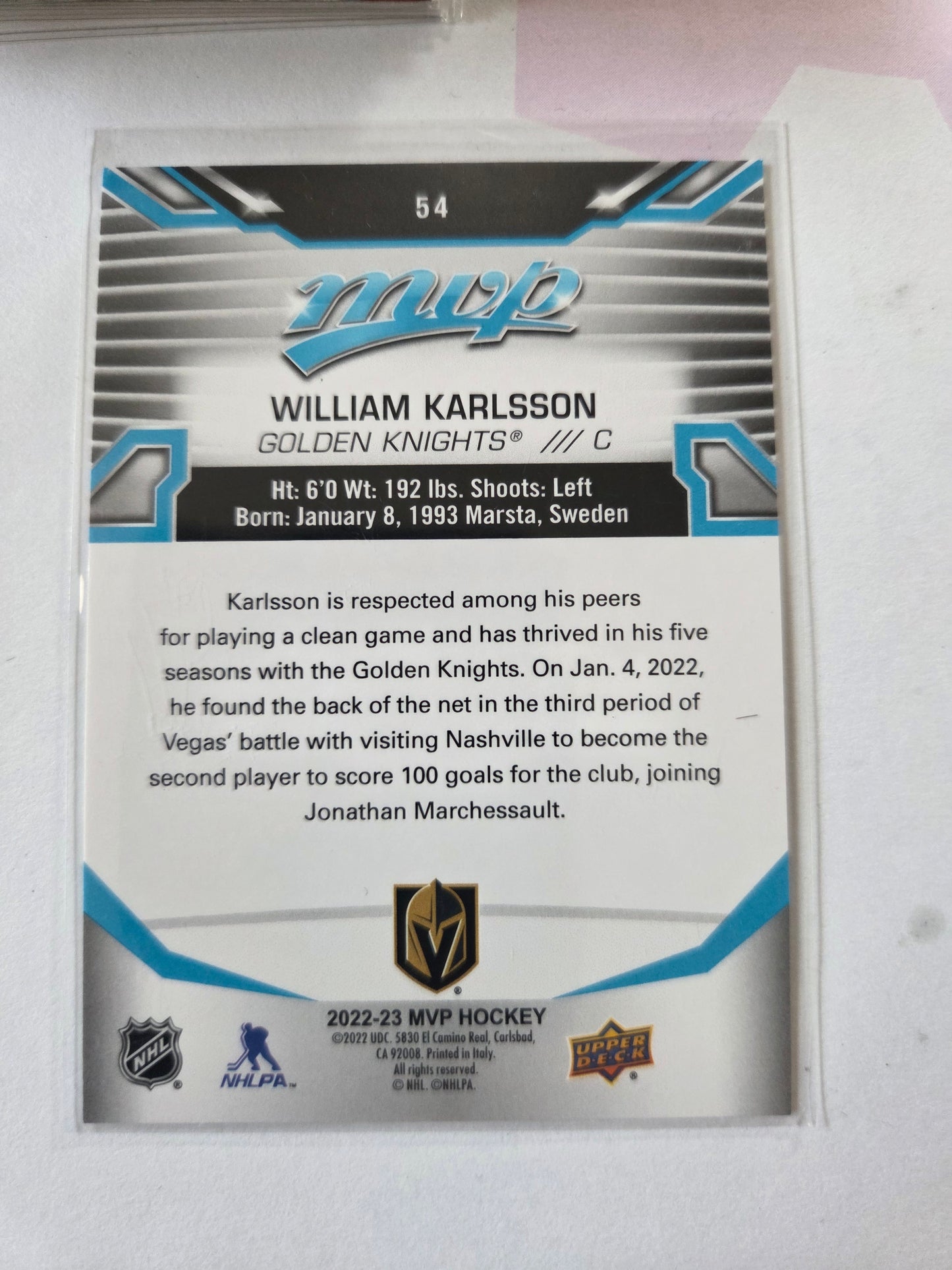 William Karlsson Upper Deck Blue MVP Hockey #54 [Las Vegas Golden Knights]