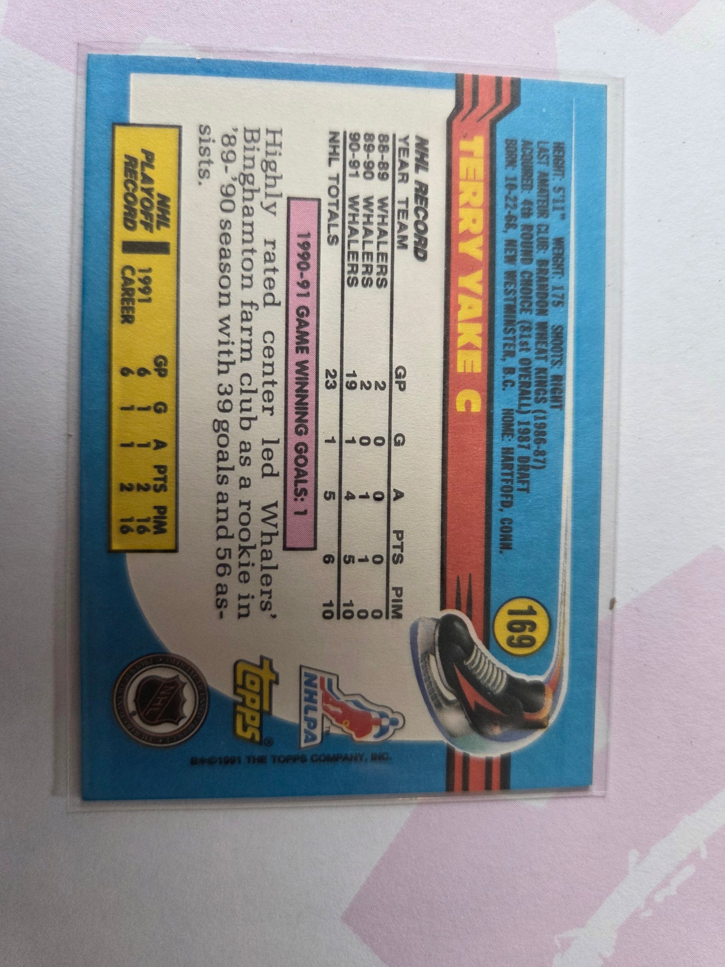 Terry Yake NHL Topps #169 [Hartford Whalers]