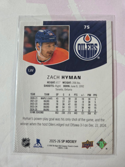 Zach Hyman SP Hockey #75 [Edmonton Oilers]
