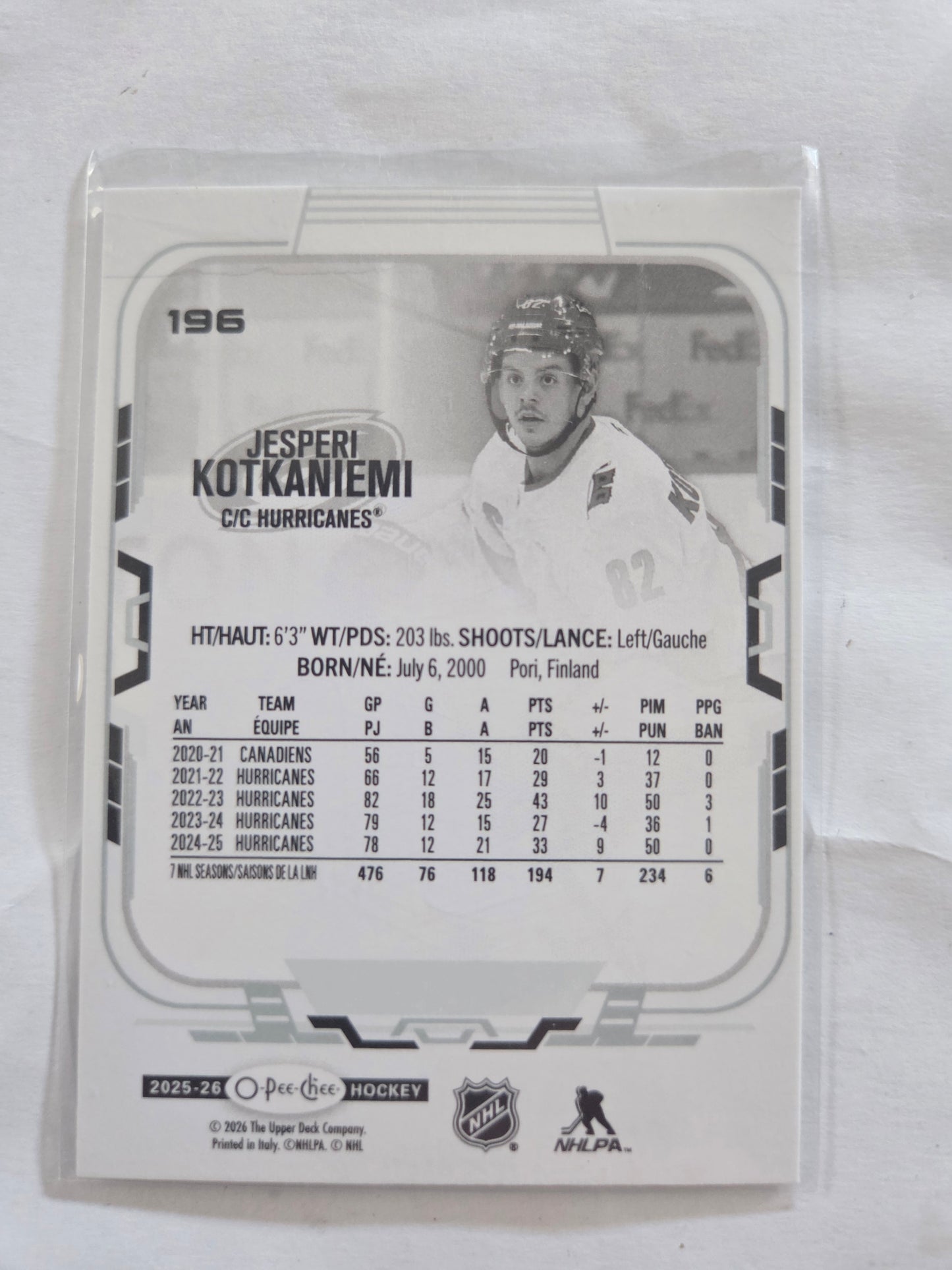 Jesperi Kotkaniemi O-Pee-Chee Hockey #196 [Carolina Hurricanes]