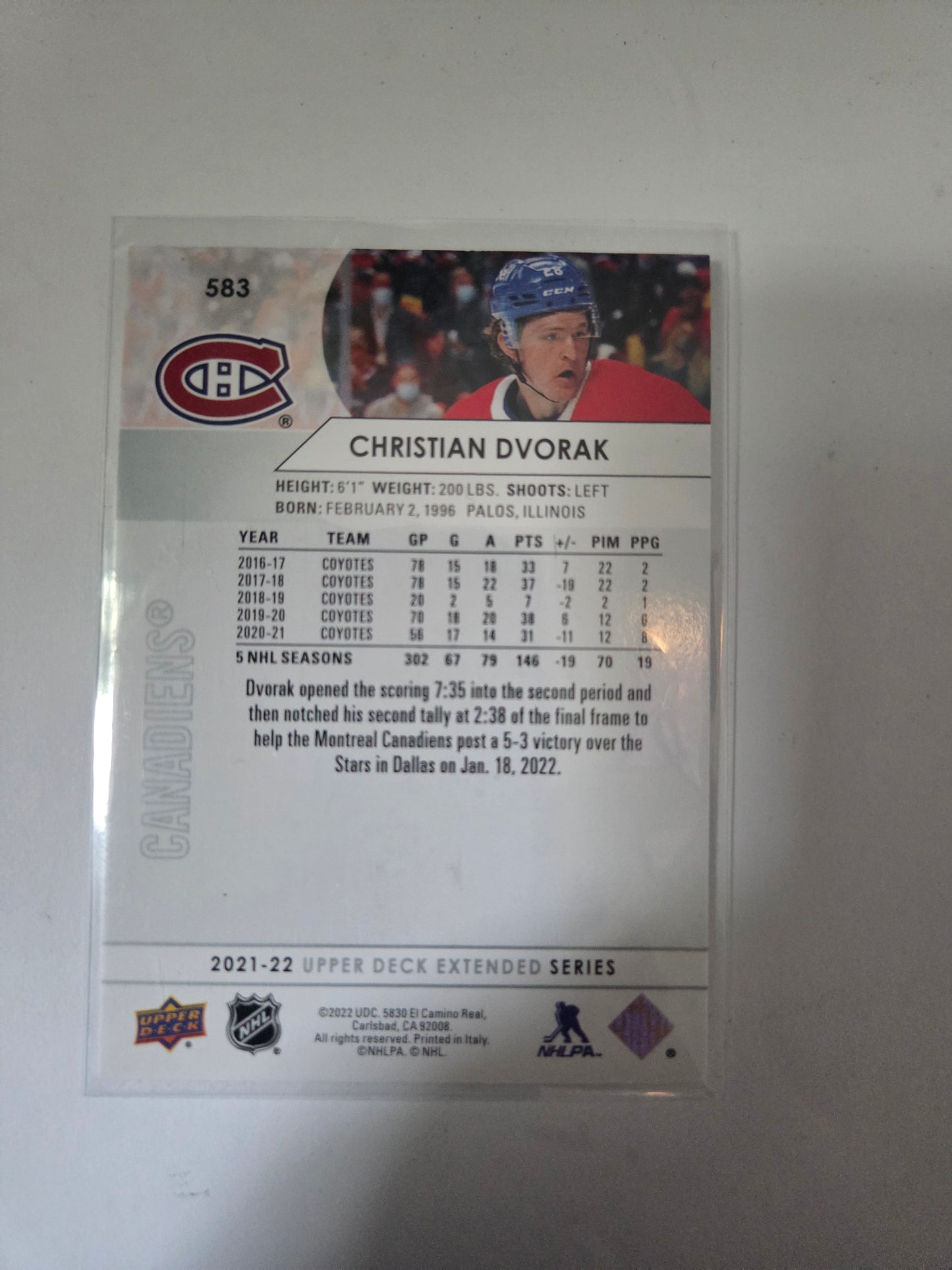 Christian Dvorak Upper Deck Extended Series #583 [Montreal Canadians]