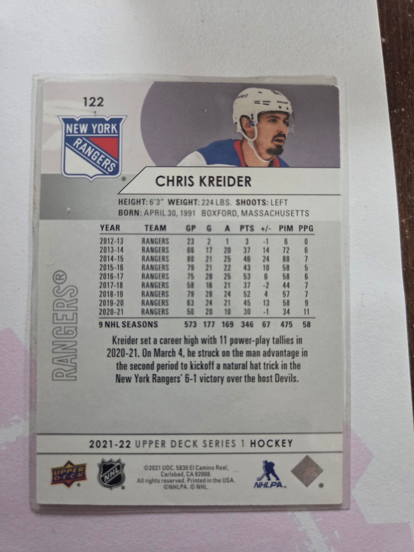Chris Kreider Upper Deck Series 1 #122 [New York Rangers]