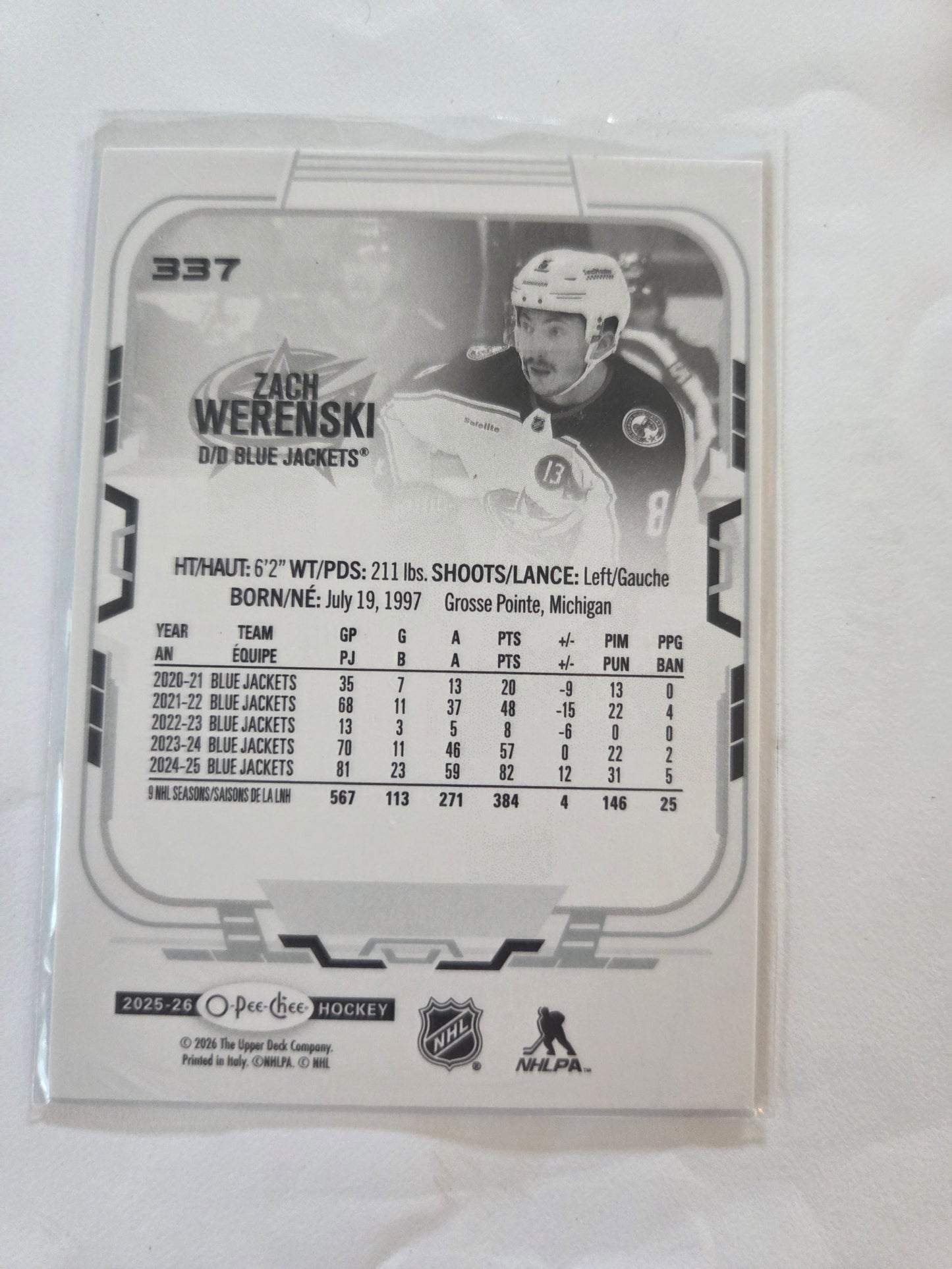 Zach Werenski O-Pee-Chee Hockey #337 [Columbus Blue Jackets]