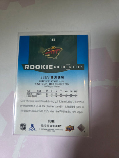 Zeev Buium Blue SP Hockey Rookie Authentics #113 [Minnesota Wild]
