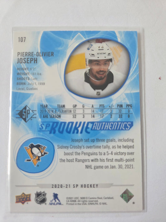 Pierre-Olivier Joseph Blue SP Hockey Rookie Authentics #107 [Pittsburgh Penguins]