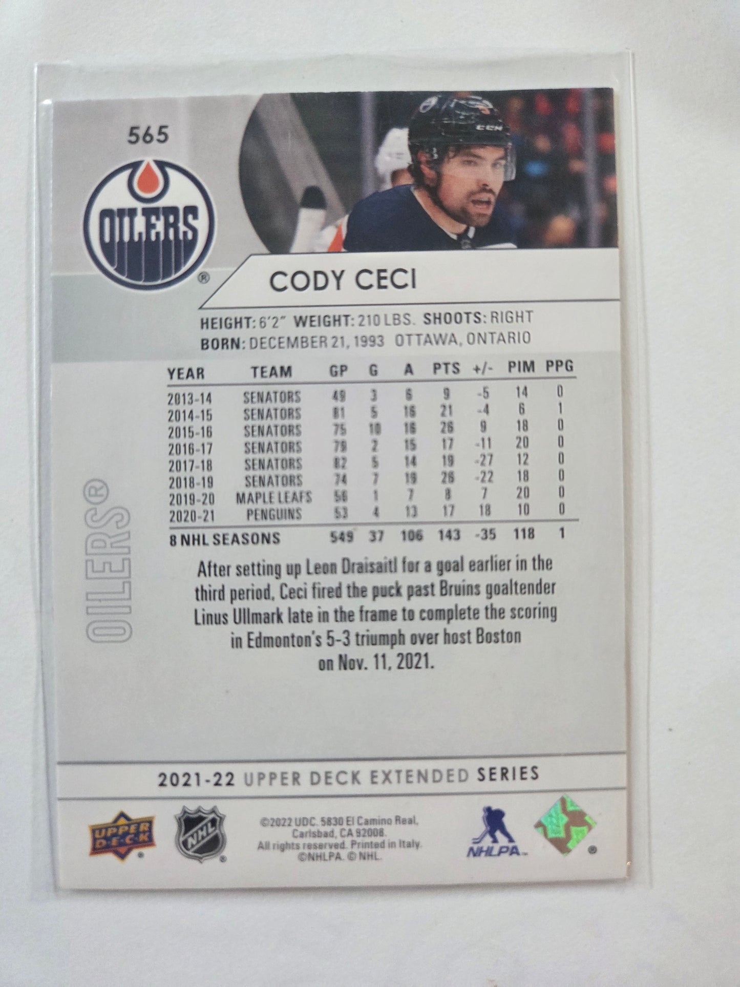 Cody Ceci Upper Deck Extended Series #565 [Edmonton Oilers]