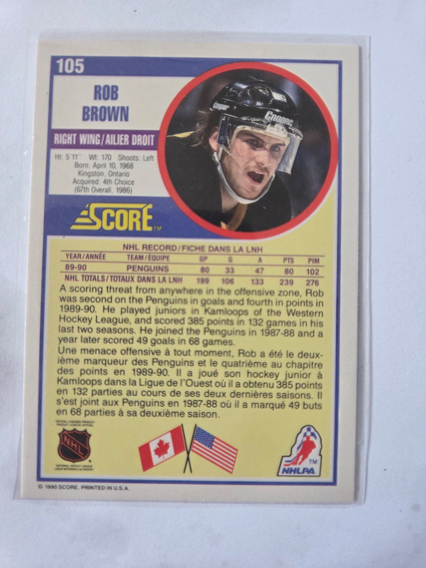 Rob Brown NHL Score #105 [Pittsburgh Penguins]