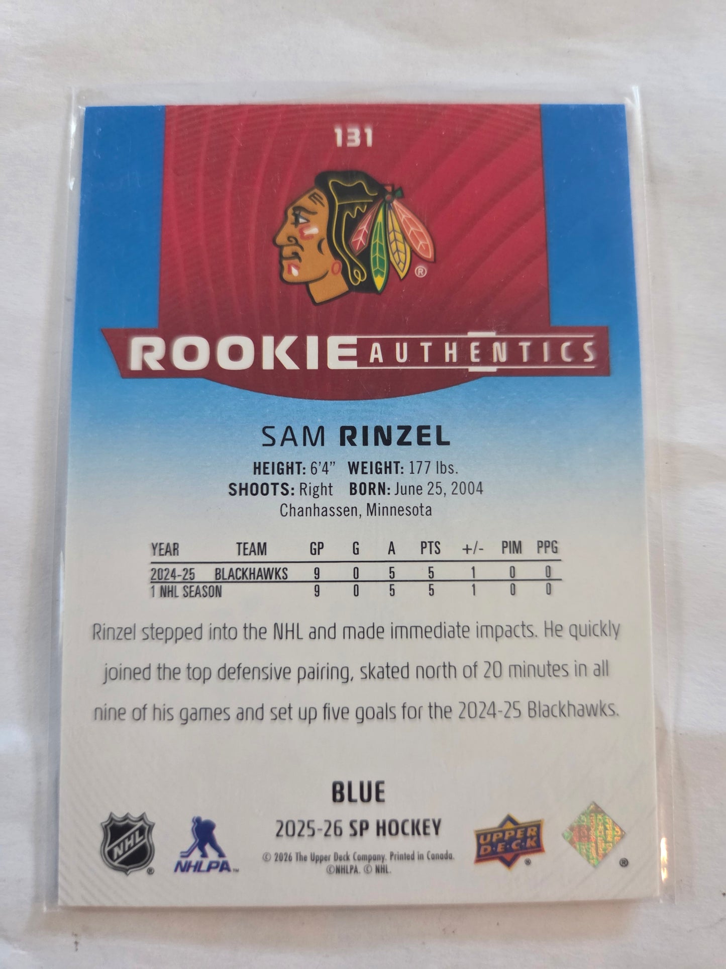 Sam Rinzel Blue SP Hockey #131 [Chicago Blackhawks]