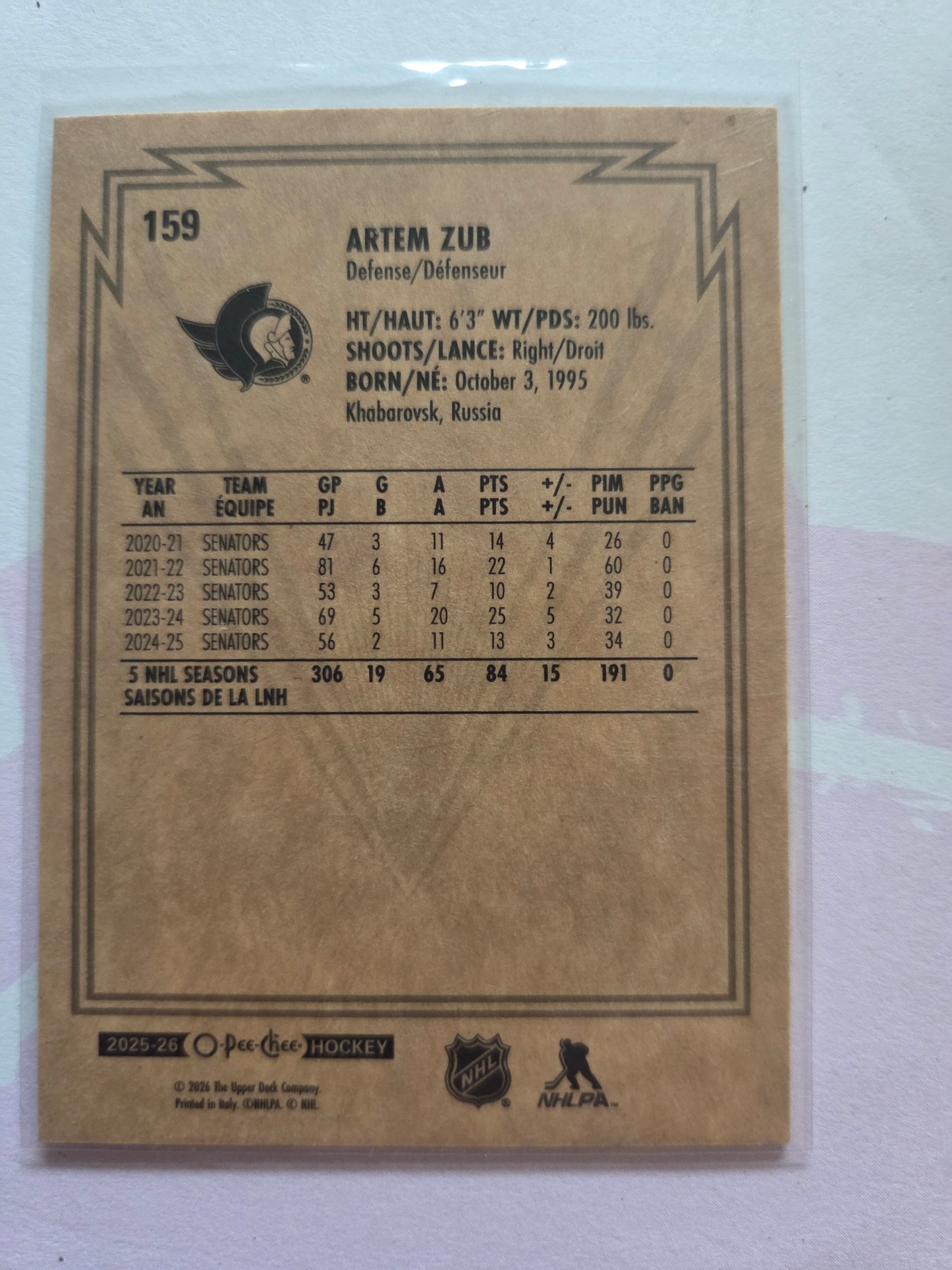 Artem Zub O-Pee-Chee Hockey #159 [Ottawa Senators]