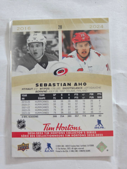 Sebastian Aho Tim Hortons Upper Deck #28 [Carolina Hurricanes]