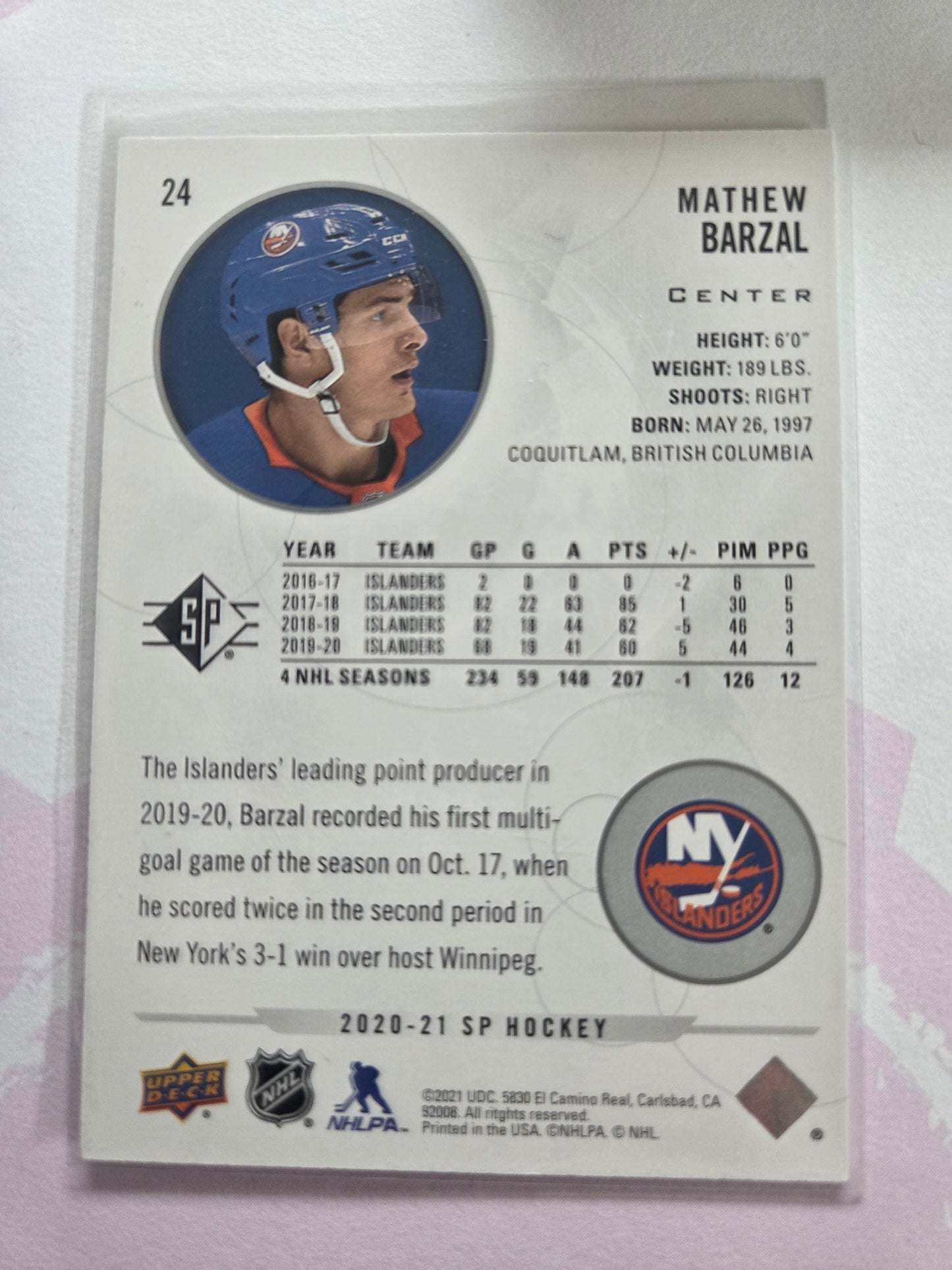 Mathew Barzal SP Hockey #24 [New York Islanders]