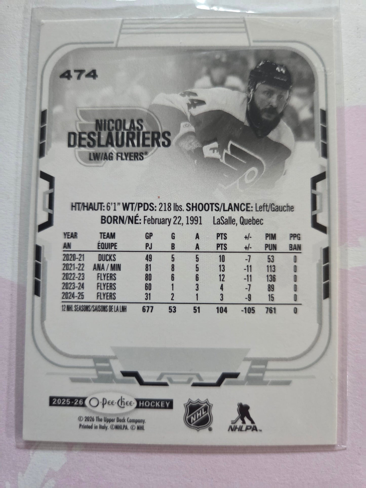 Nicolas Deslauriers O-Pee-Chee Hockey #474 [Philadelphia Flyers]