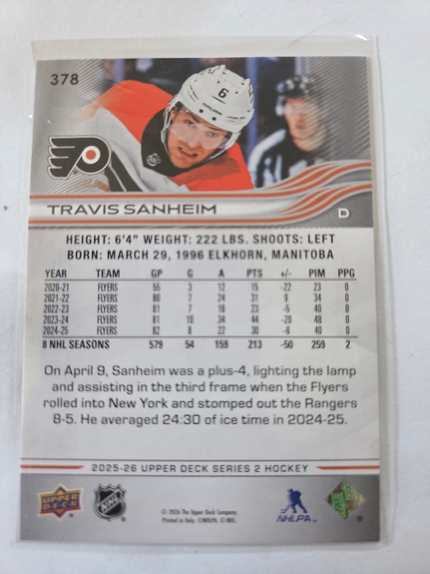 Travis Sanheim Upper Deck Series 2 #378 [Philadelphia Flyers]