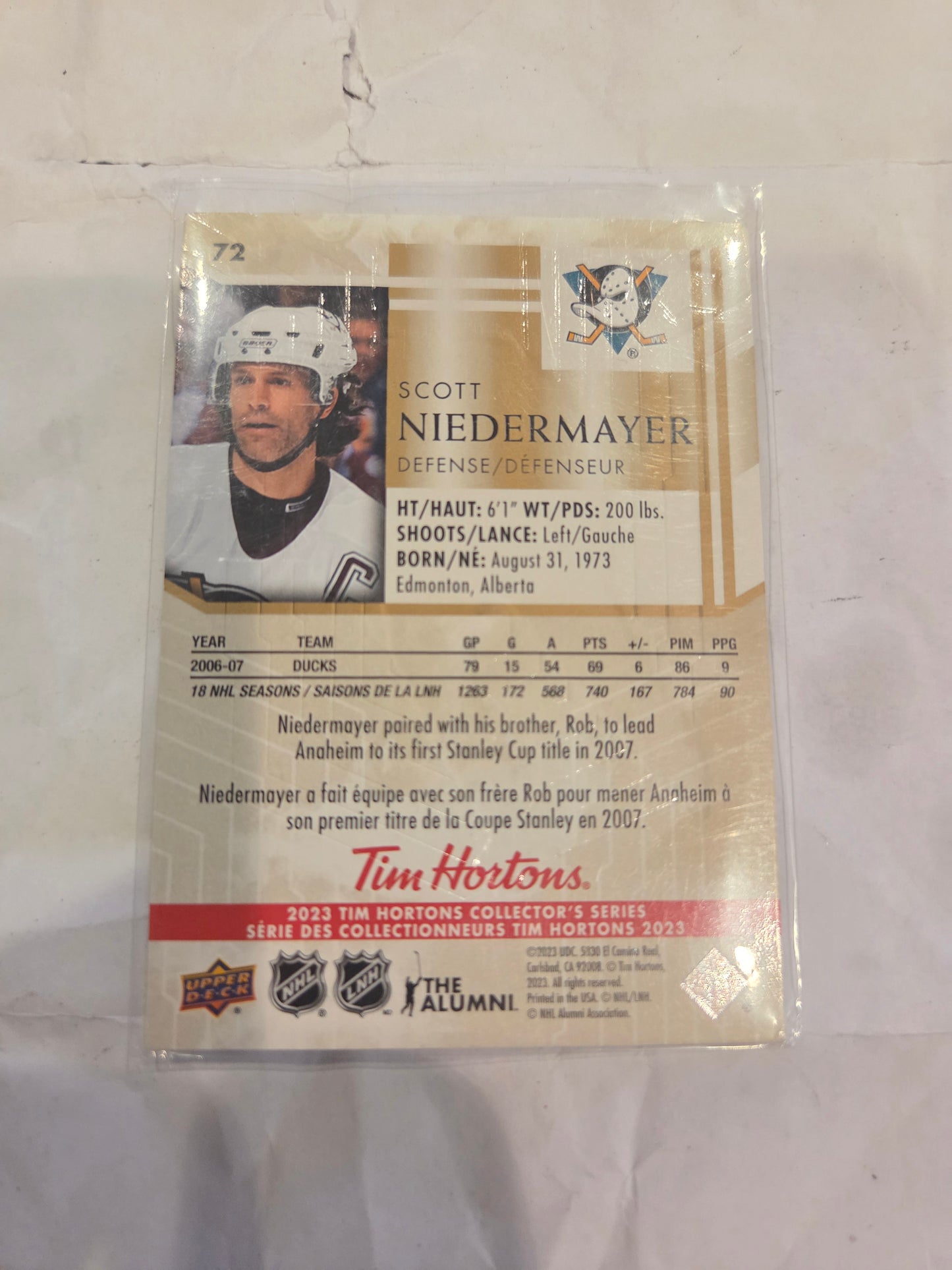 Scott Neidermayer Tim Hortons Upper Deck #72 [Anaheim Ducks]