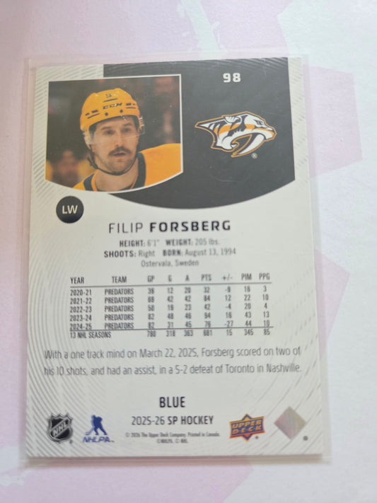 Filip Forsberg Bkue SP Hockey #98 [Nashville Predators]