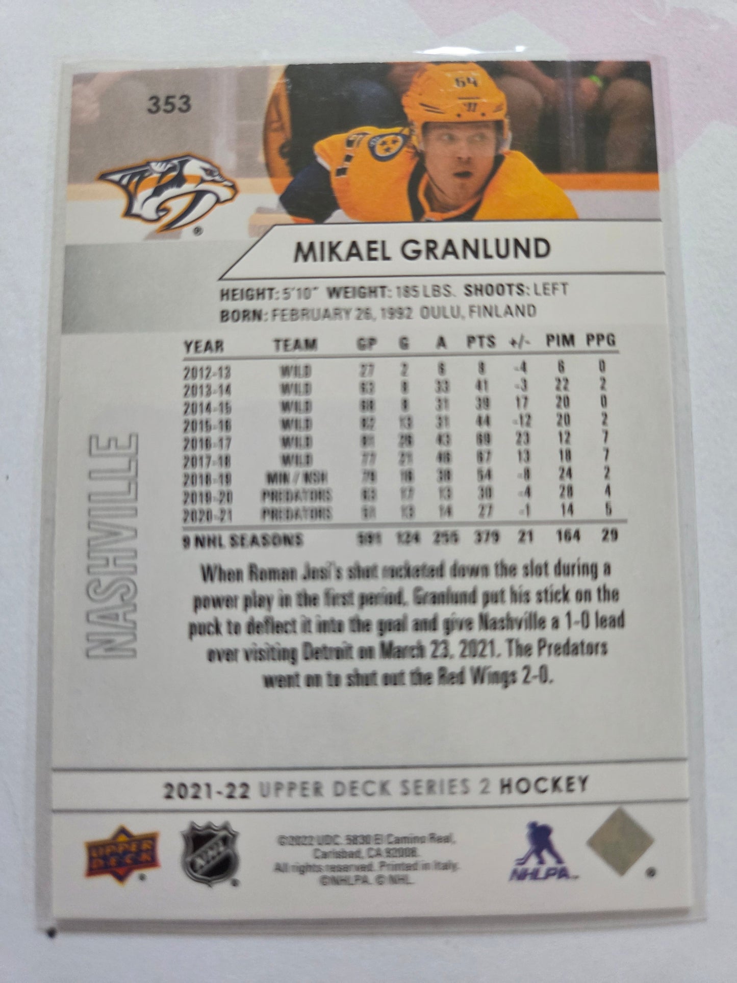 Mikael Granlund Upper Deck Series 2 #353 [Nashville Predators]