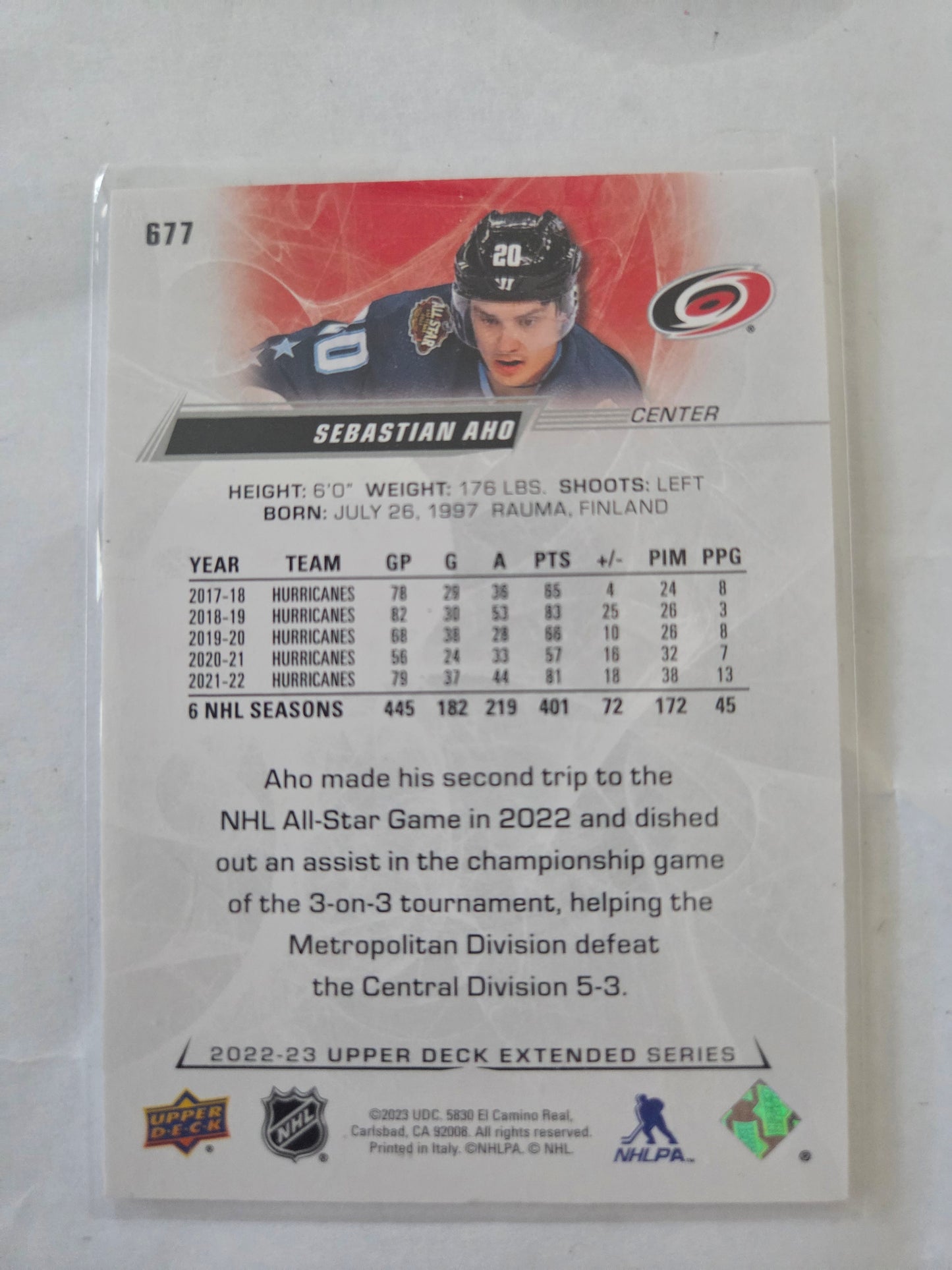 Sebastian Aho Upper Deck Extended Series #677 [Carolina Hurricanes]