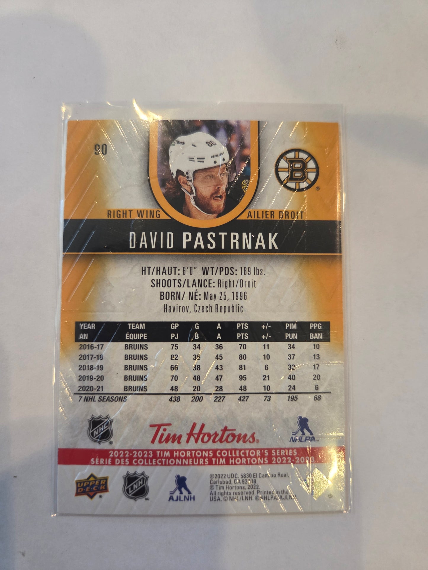 David Pastrnak Tim Hortons Upper Deck #90 [Boston Bruins]
