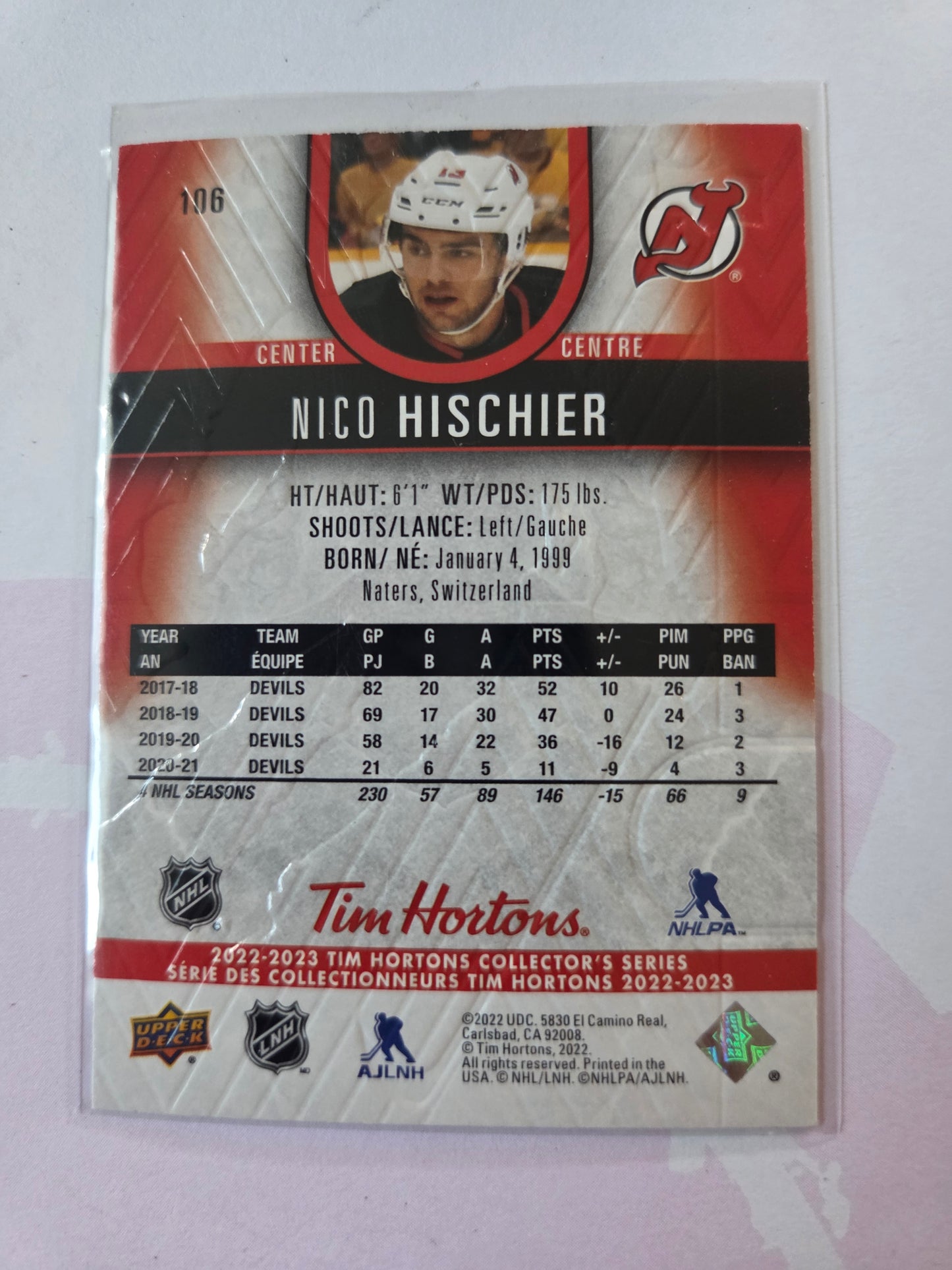 Nico Hischier Upper Deck Tim Hortons #106 [New Jersey Devils]