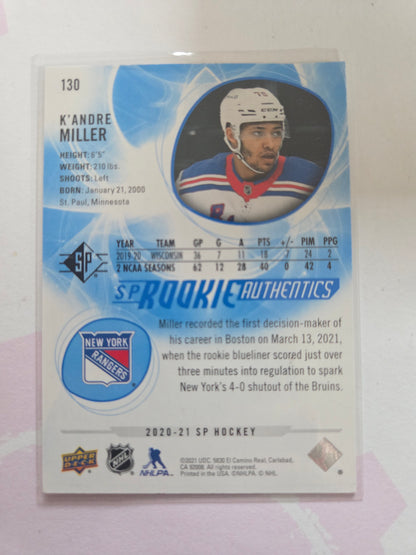 K'Andre Miller Blue SP Hockey Rookie Authentics #130 [New York Rangers]
