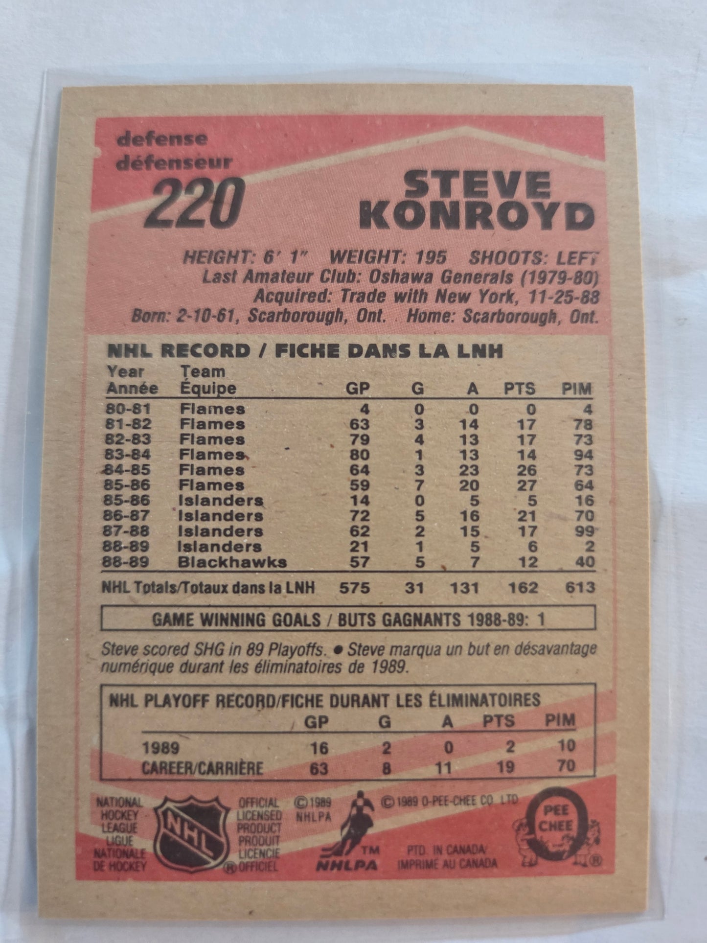Steve Konroyd O-Pee-Chee Hockey #220 [Chicago Blackhawks]