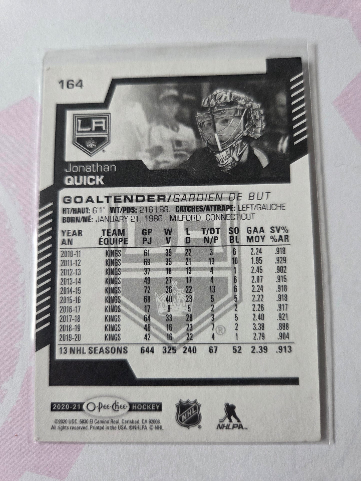 Jonathan Quick O-Pee-Chee Hockey #164 [Los Angeles Kings]