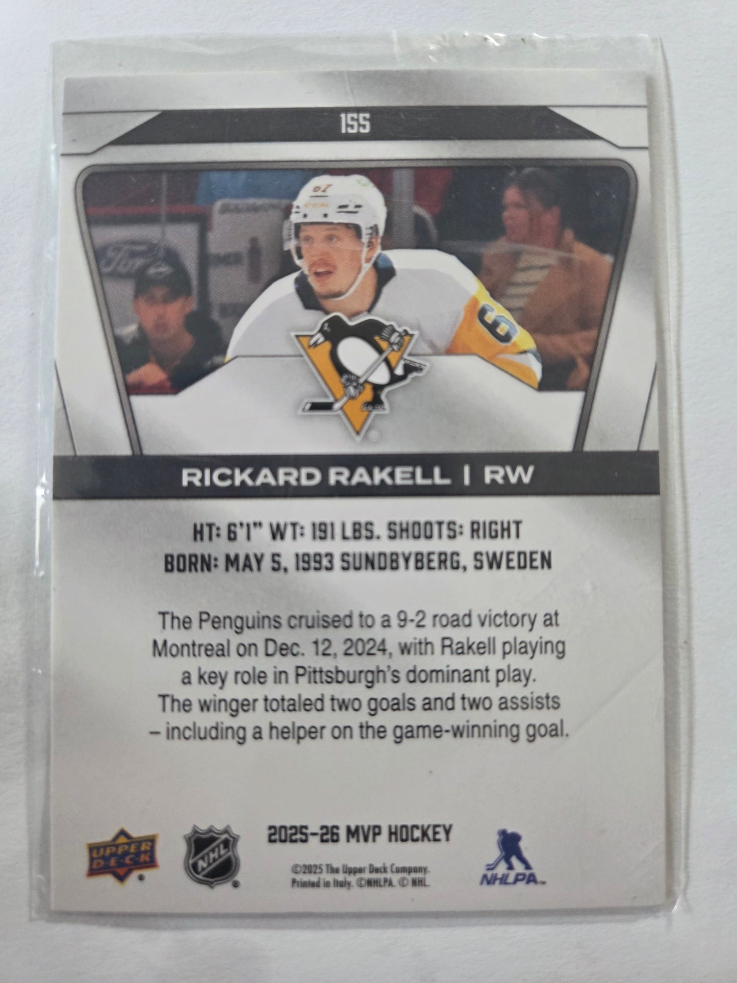 Rickard Rakell Upper Deck MVP Hockey #155 [Pittsburgh Penguins]