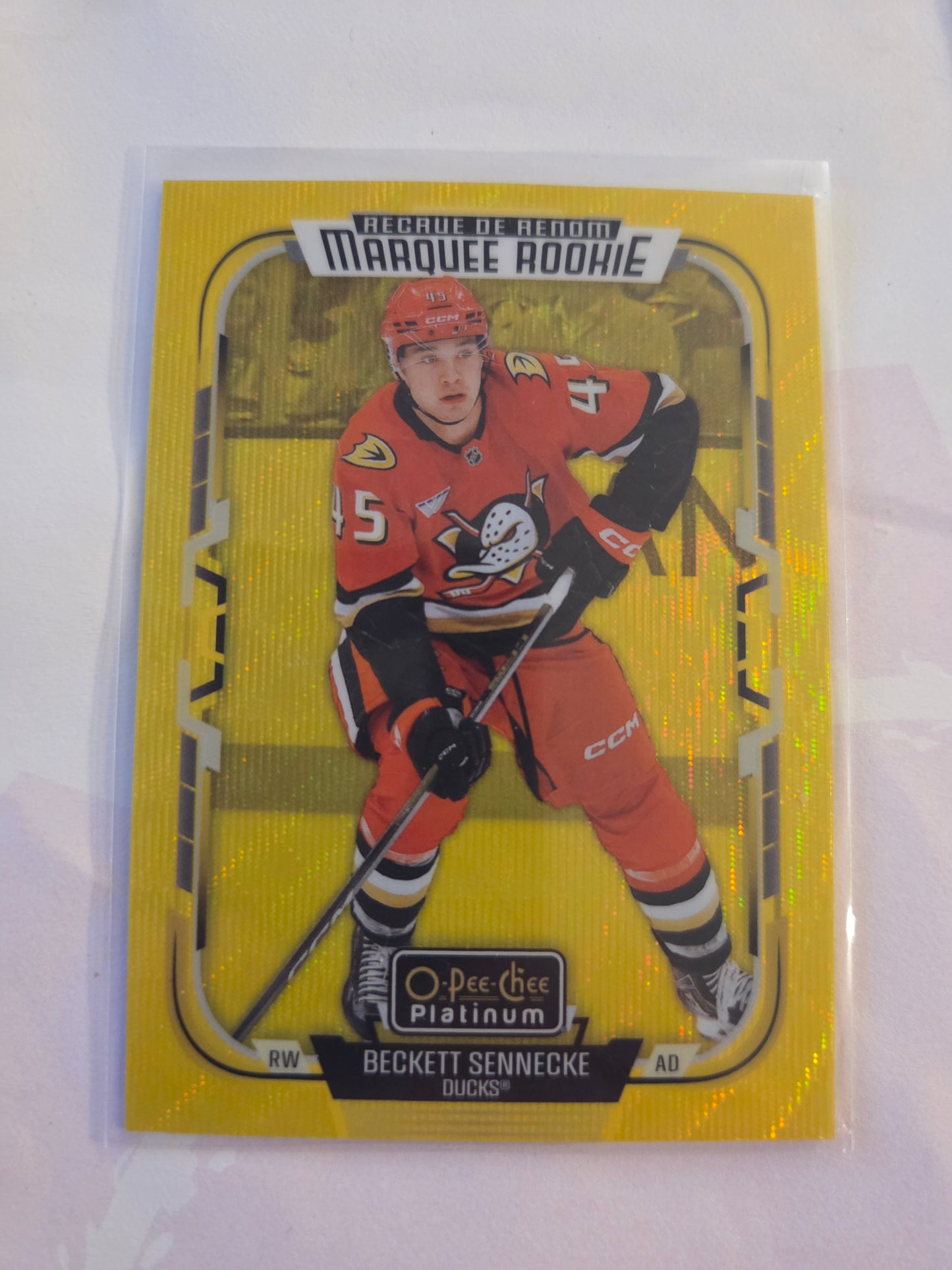 Beckett Sennecke O-Pee-Chee Platinum Hockey Neon Yellow Surge Marquee Rookie #269 [Anaheim Ducks]