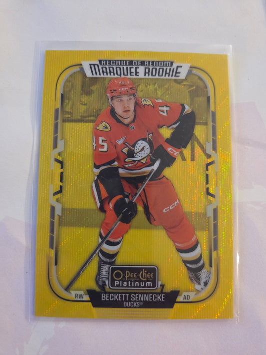 Beckett Sennecke O-Pee-Chee Platinum Hockey Neon Yellow Surge Marquee Rookie #269 [Anaheim Ducks]