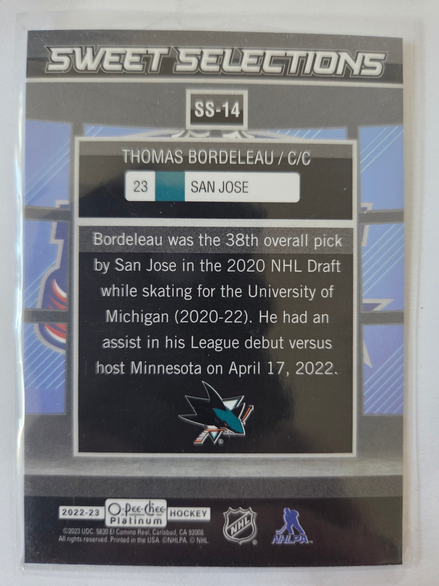 Thomas Bordeleau O-Pee-Chee Platinum Hockey Sweet Selections [San Jose Sharks]