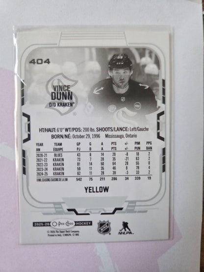 Vince Dunn Yellow O-Pee-Chee Hockey #404 [Seattle Kraken]