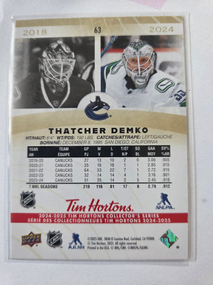 Thatcher Demko Tim Hortons Upper Deck #63 [Vancouver Canucks]