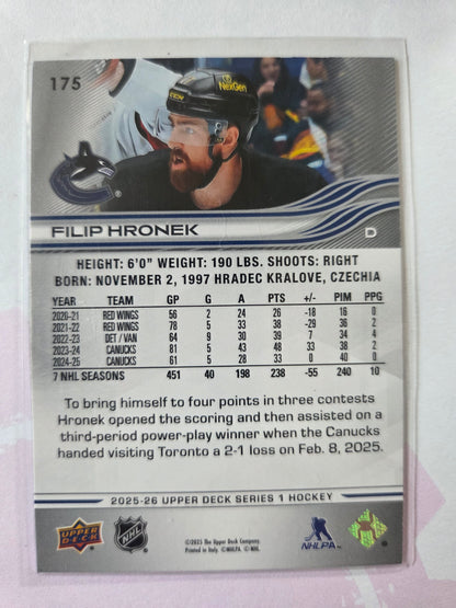 Filip Hronek Upper Deck Series 1 #175 [Vancouver Canucks]
