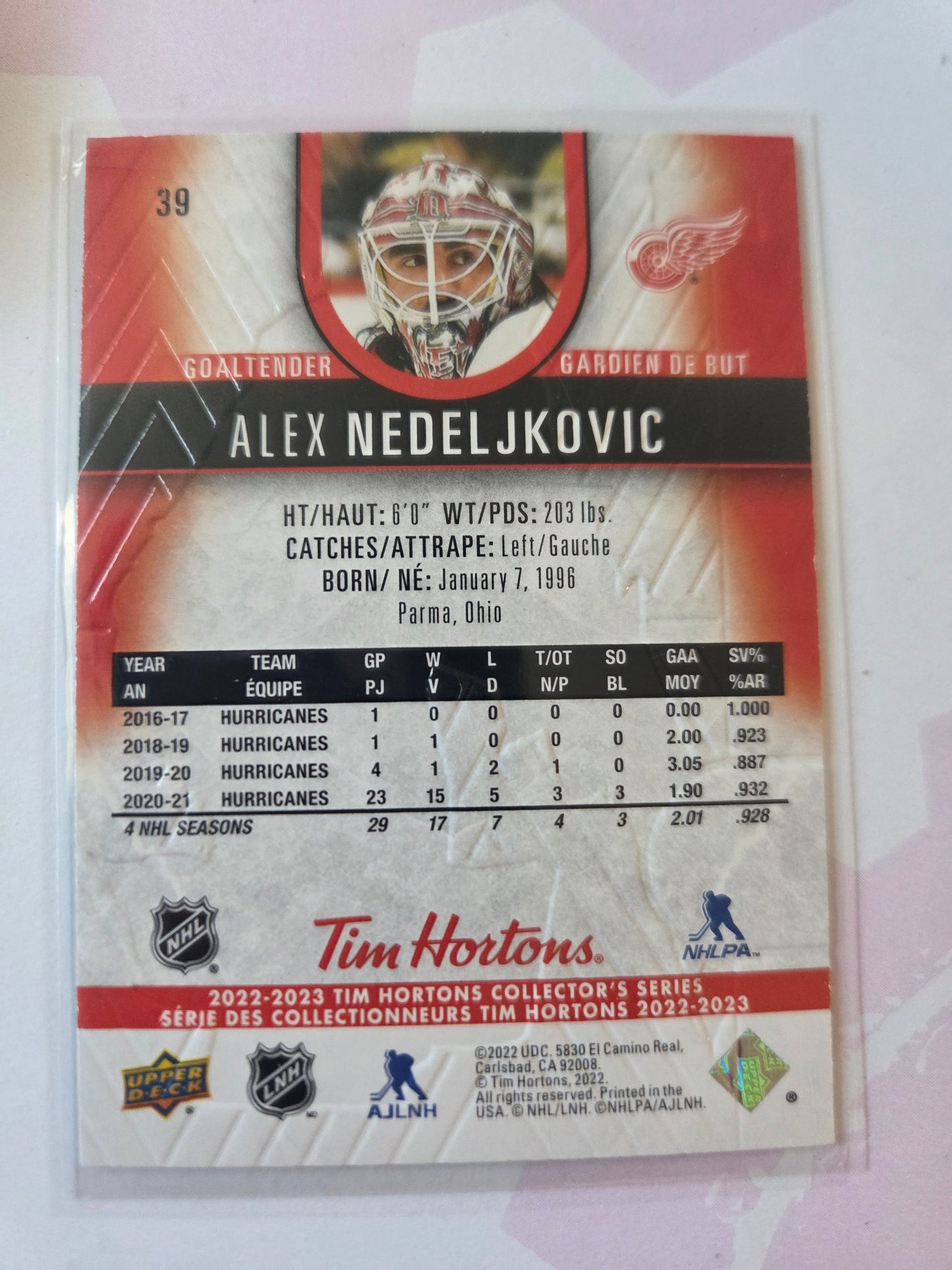 Alex Nedeljkovic Upper Deck Tim Hortons #39 [Detroit Red Wings]