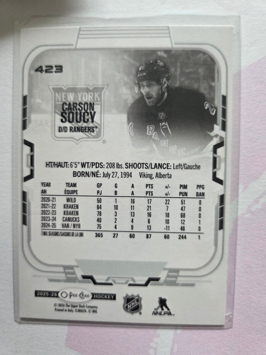 Carson Soucy O-Pee-Chee Hockey #423 [New York Rangers]