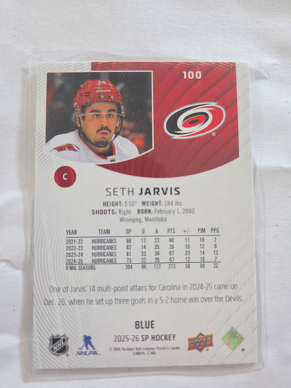 Seth Jarvis Blue SP Hockey #100 [Carolina Hurricanes]