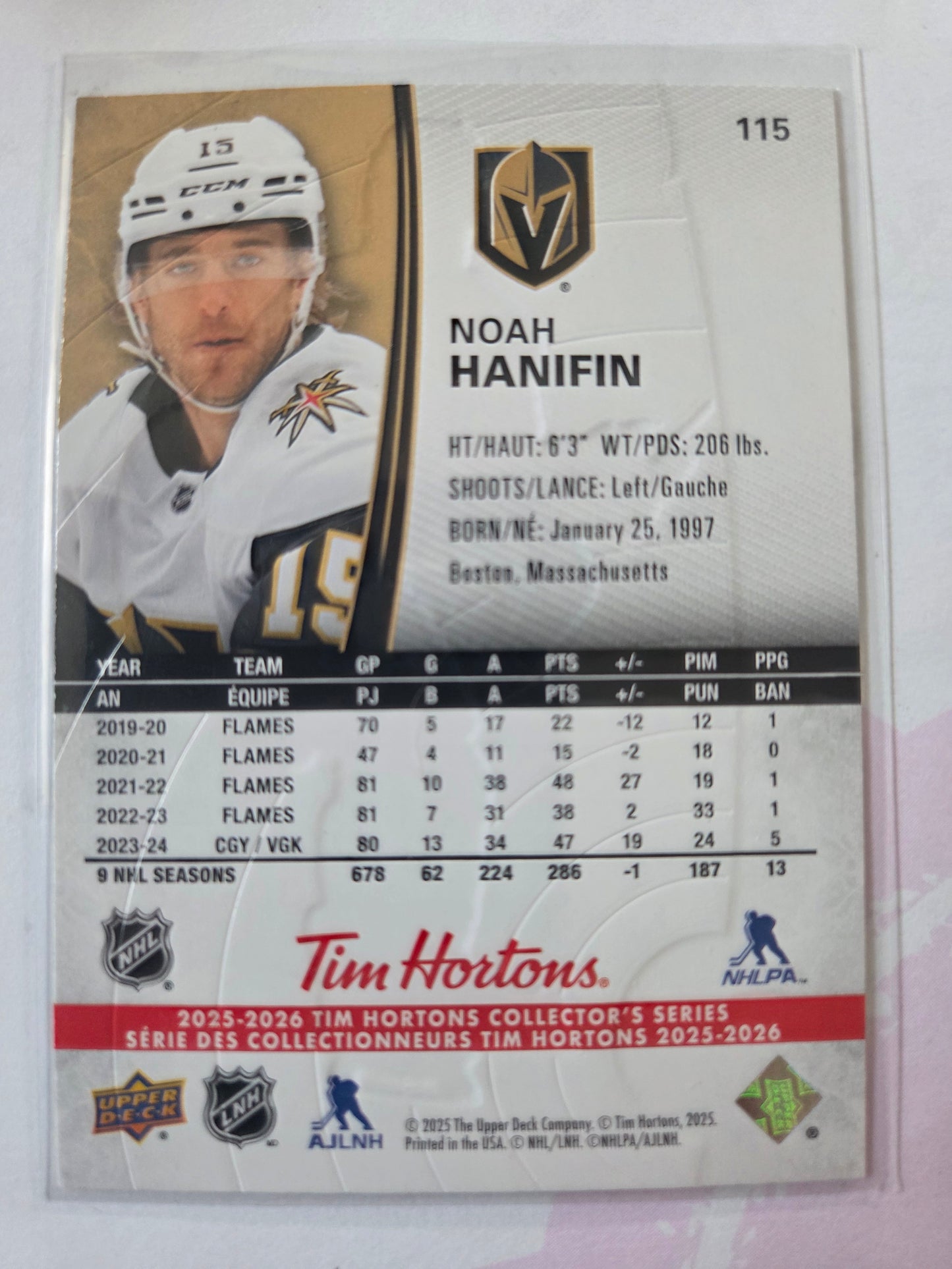 Noah Hanifin Upper Deck Tim Hortons #115 [Las Vegas Golden Knights]