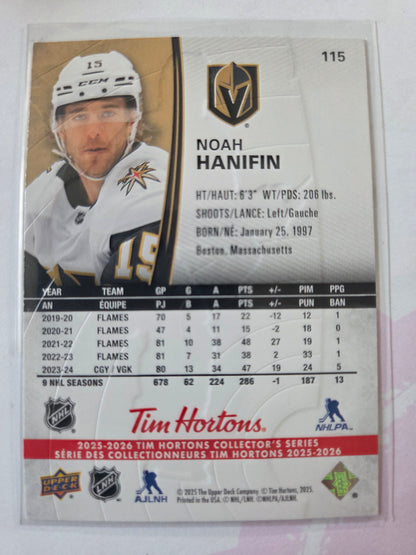 Noah Hanifin Upper Deck Tim Hortons #115 [Las Vegas Golden Knights]