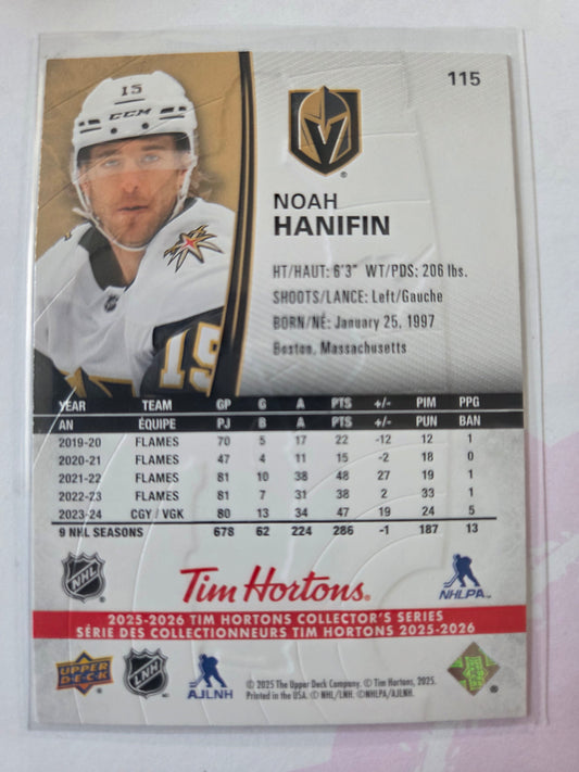Noah Hanifin Upper Deck Tim Hortons #115 [Las Vegas Golden Knights]