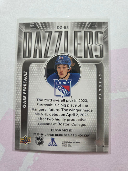 Gabe Perreault Upper Deck Series 2 Orange Dazzlers [New York Rangers]