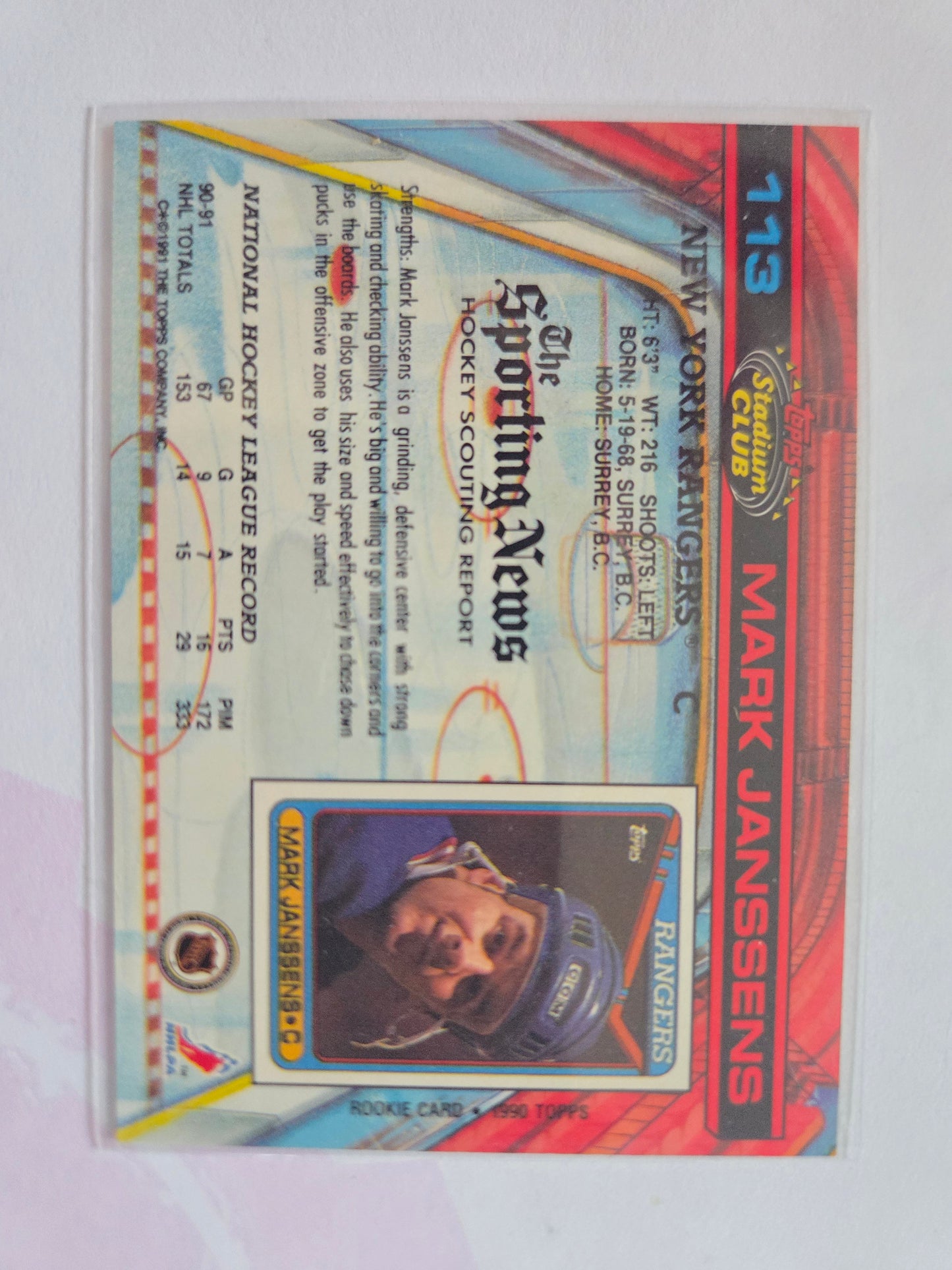 Mark Janssens Topps Stadium Club #113 [New York Rangers]